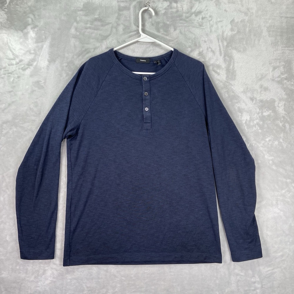 Theory Shirt Mens Large Henley Long Sleeve Pullover Modal Blend Blue Cozy Casual